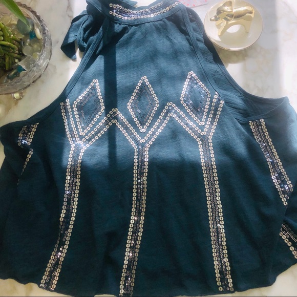 FREE PEOPLE Tank Top NEW Large L Sequin 5A04 - Picture 7 of 8